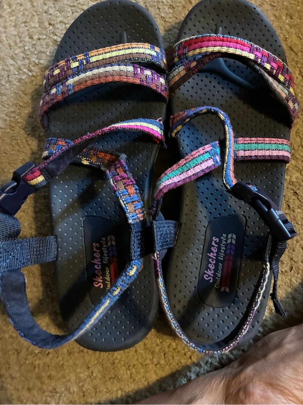 Skechers Kids Black Sandals with Multicolor Woven Straps
